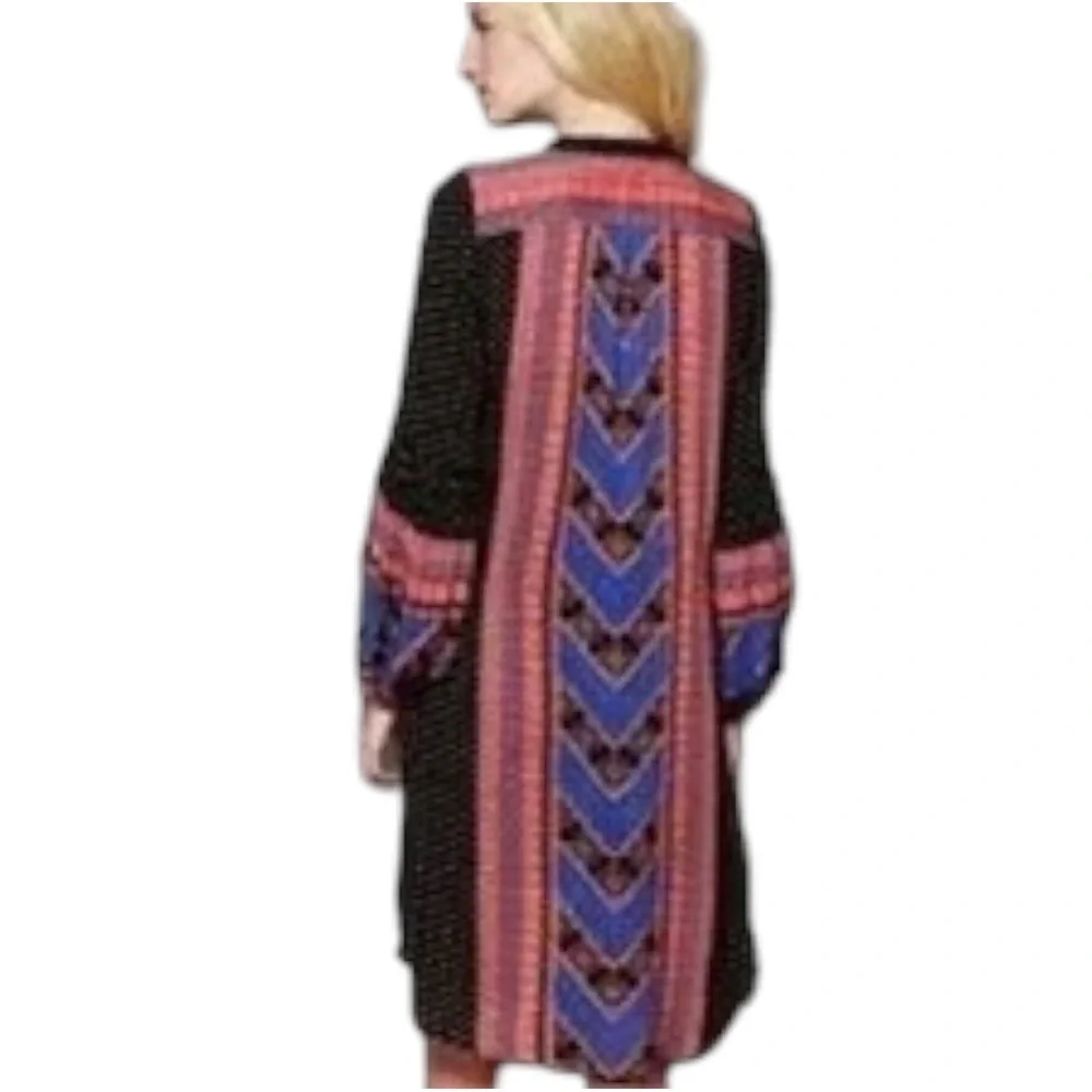 Free People Boho Print Tunic Mini Dress Hi Low Long Sleeve Size XS